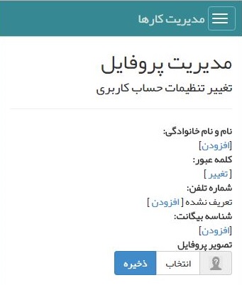 تکمیل اطلاعات پروفایل کاربر